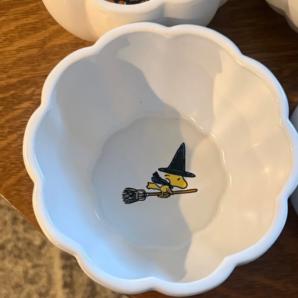 Rare Peanuts White & Orange Halloween Snack Bowls - Set of 4